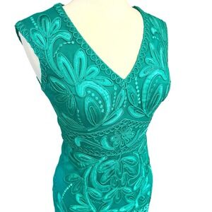 Sue Wong Embroidered Swirl Mesh Overlay Dress Sz 6 NWT Sheath Midi Wedding Party